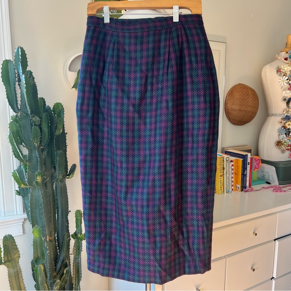 Vintage 70s / 80s Weathervane Plaid Midi Skirt Size 14